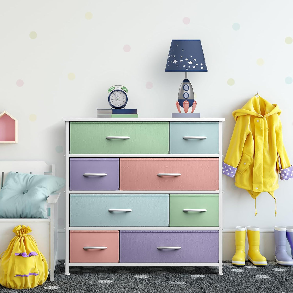 Kids Dresser for Bedroom, Fabric Drawers (8 Drawer, Pink)