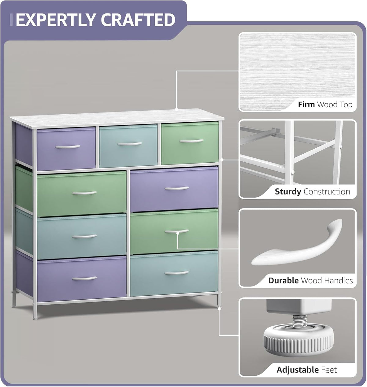 Kids Dresser for Bedroom, Fabric Drawers (8 Drawer, Pink)