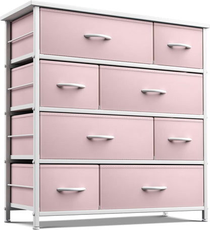 Kids Dresser for Bedroom, Fabric Drawers (8 Drawer, Pink)