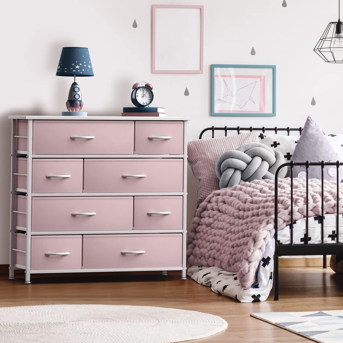 Kids Dresser for Bedroom, Fabric Drawers (8 Drawer, Pink)