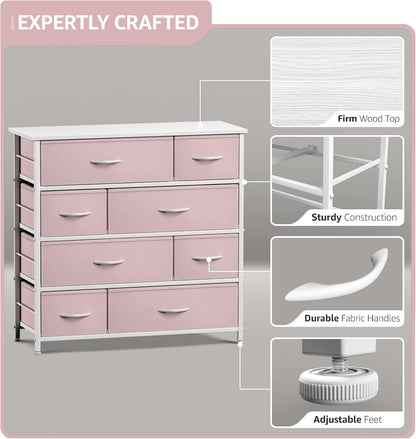 Kids Dresser for Bedroom, Fabric Drawers (8 Drawer, Pink)
