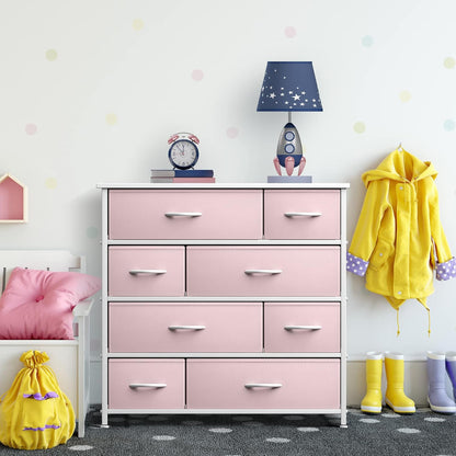Kids Dresser for Bedroom, Fabric Drawers (8 Drawer, Pink)