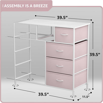 Kids Dresser for Bedroom, Fabric Drawers (8 Drawer, Pink)
