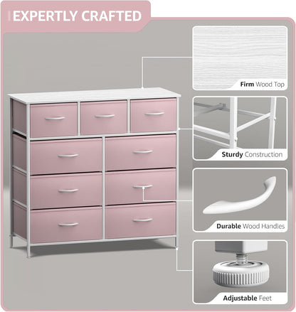Kids Dresser for Bedroom, Fabric Drawers (8 Drawer, Pink)