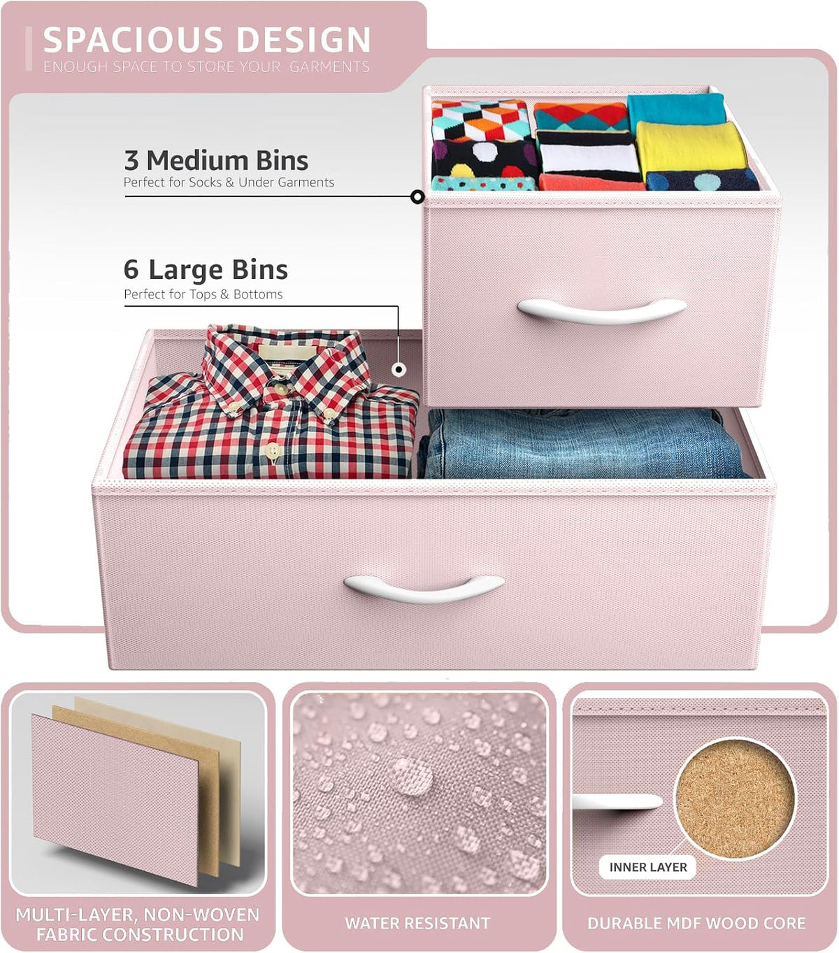 Kids Dresser for Bedroom, Fabric Drawers (8 Drawer, Pink)
