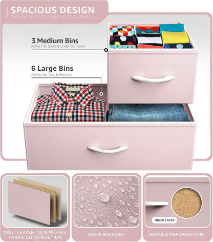 Kids Dresser for Bedroom, Fabric Drawers (8 Drawer, Pink)