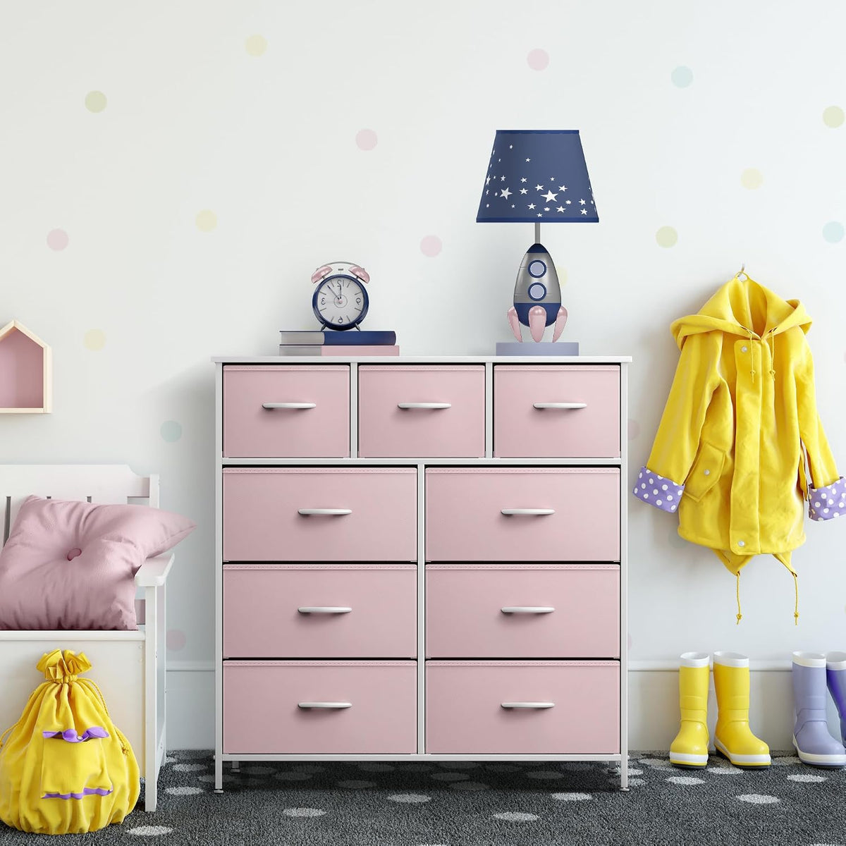 Kids Dresser for Bedroom, Fabric Drawers (8 Drawer, Pink)