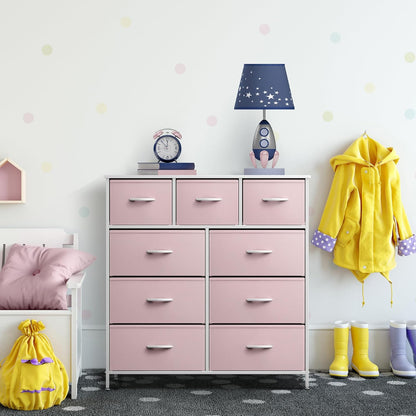 Kids Dresser for Bedroom, Fabric Drawers (8 Drawer, Pink)