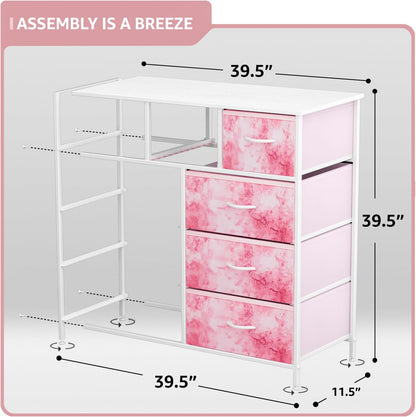 Kids Dresser for Bedroom, Fabric Drawers (8 Drawer, Pink)