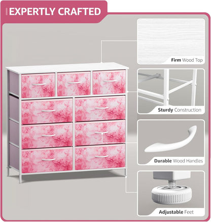 Kids Dresser for Bedroom, Fabric Drawers (8 Drawer, Pink)