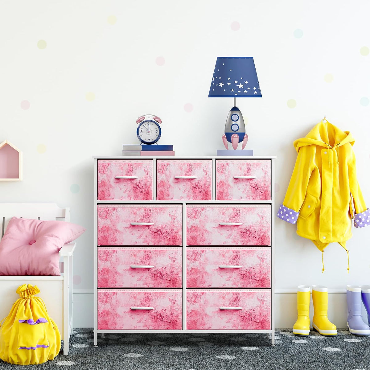 Kids Dresser for Bedroom, Fabric Drawers (8 Drawer, Pink)