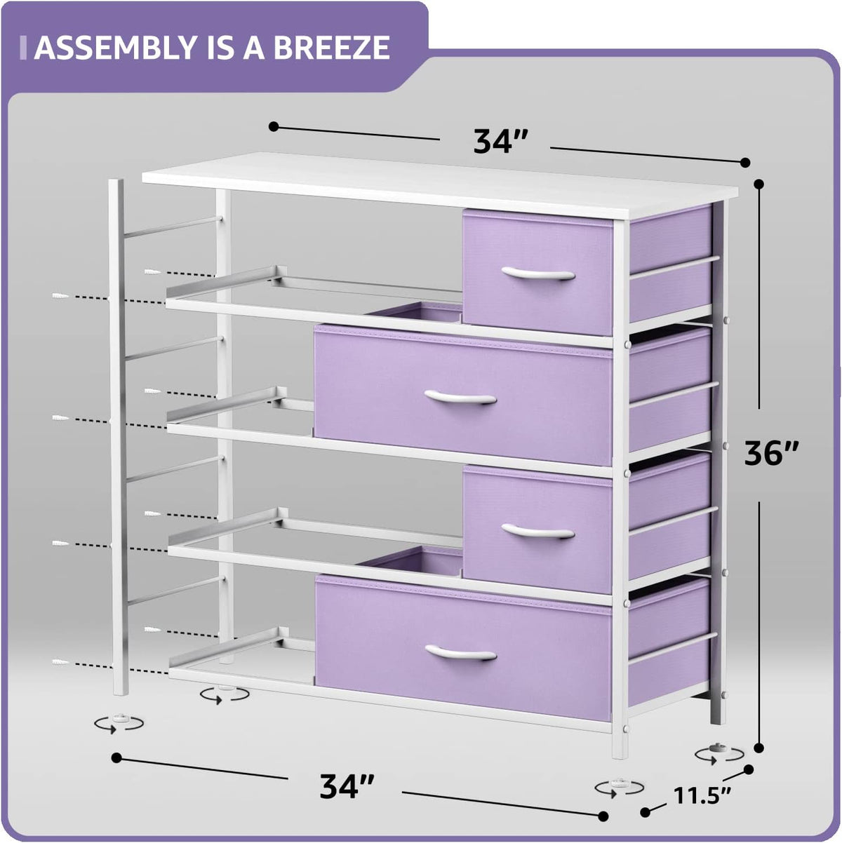 Kids Dresser for Bedroom, Fabric Drawers (8 Drawer, Pink)
