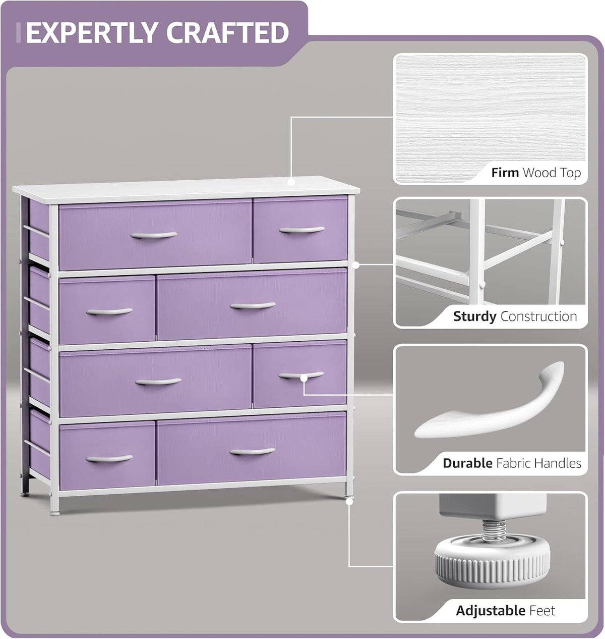Kids Dresser for Bedroom, Fabric Drawers (8 Drawer, Pink)
