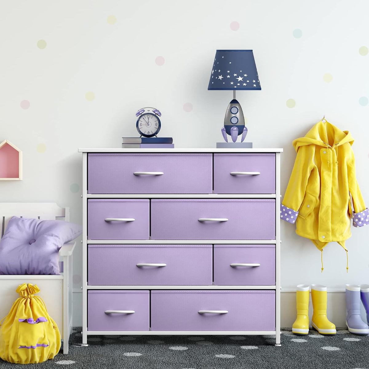 Kids Dresser for Bedroom, Fabric Drawers (8 Drawer, Pink)
