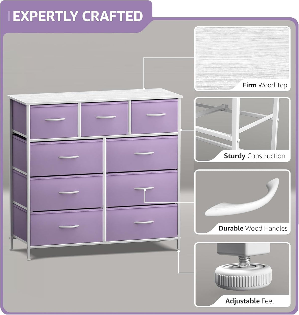 Kids Dresser for Bedroom, Fabric Drawers (8 Drawer, Pink)