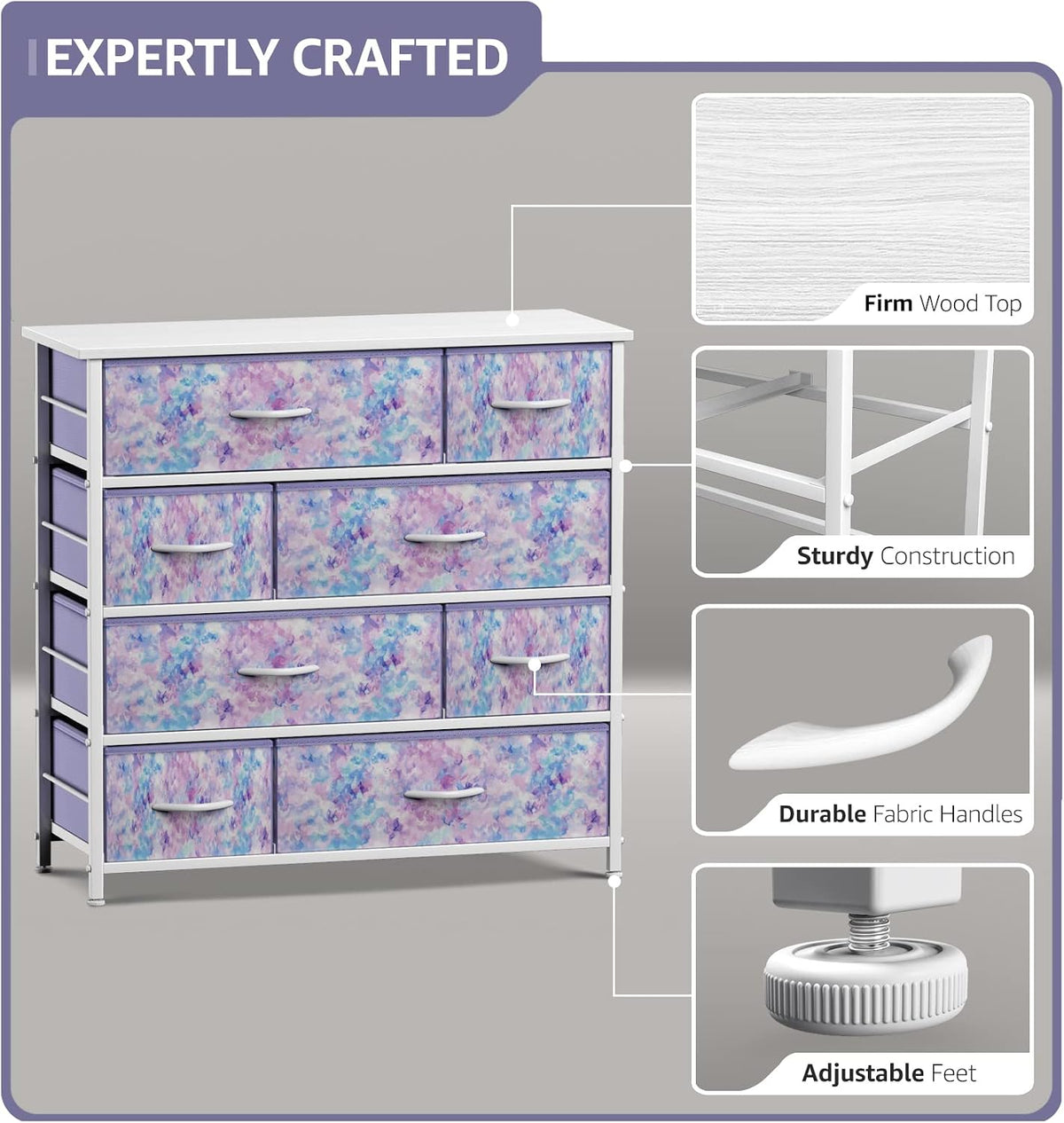 Kids Dresser for Bedroom, Fabric Drawers (8 Drawer, Pink)