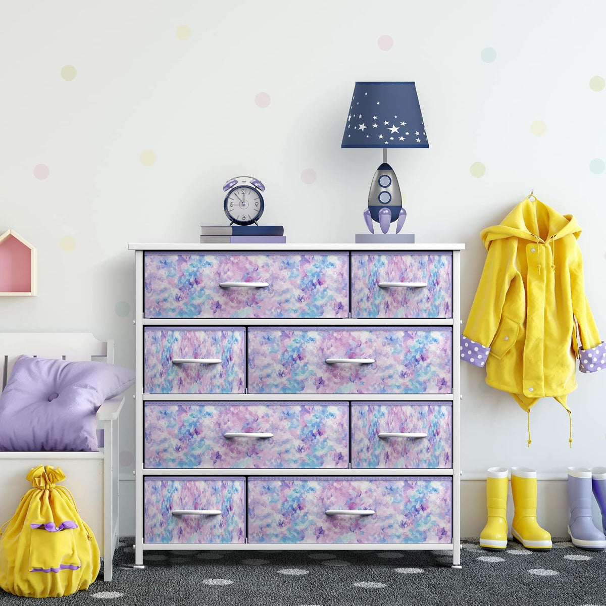 Kids Dresser for Bedroom, Fabric Drawers (8 Drawer, Pink)