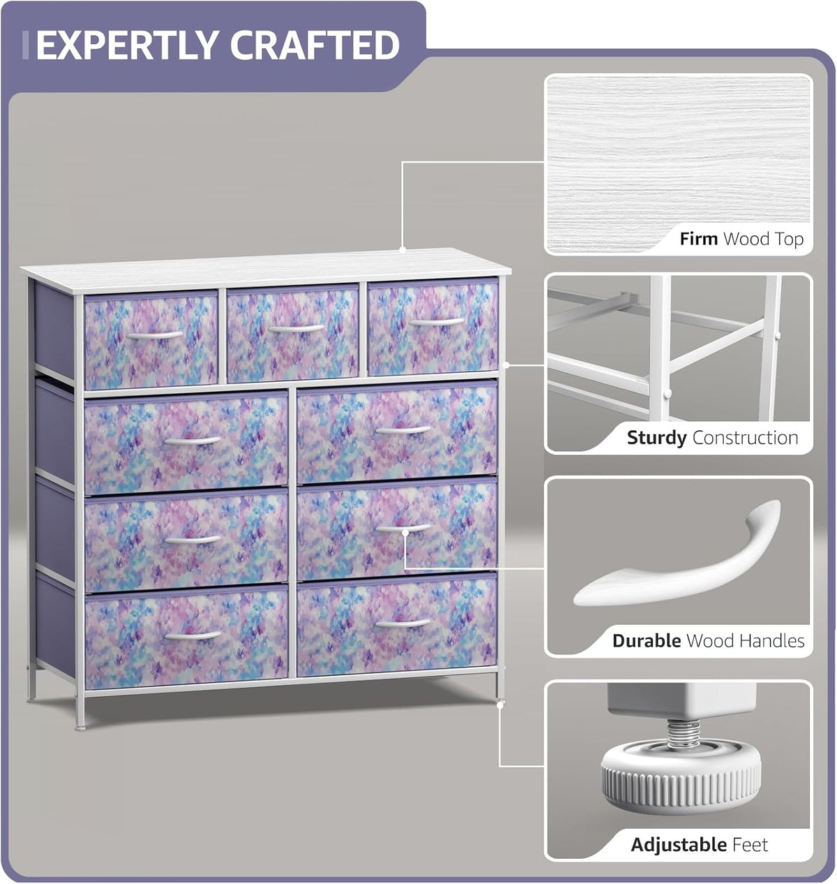 Kids Dresser for Bedroom, Fabric Drawers (8 Drawer, Pink)