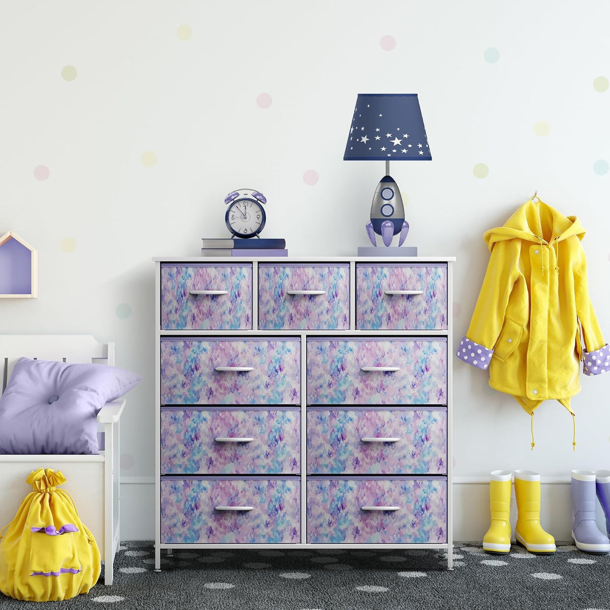 Kids Dresser for Bedroom, Fabric Drawers (8 Drawer, Pink)