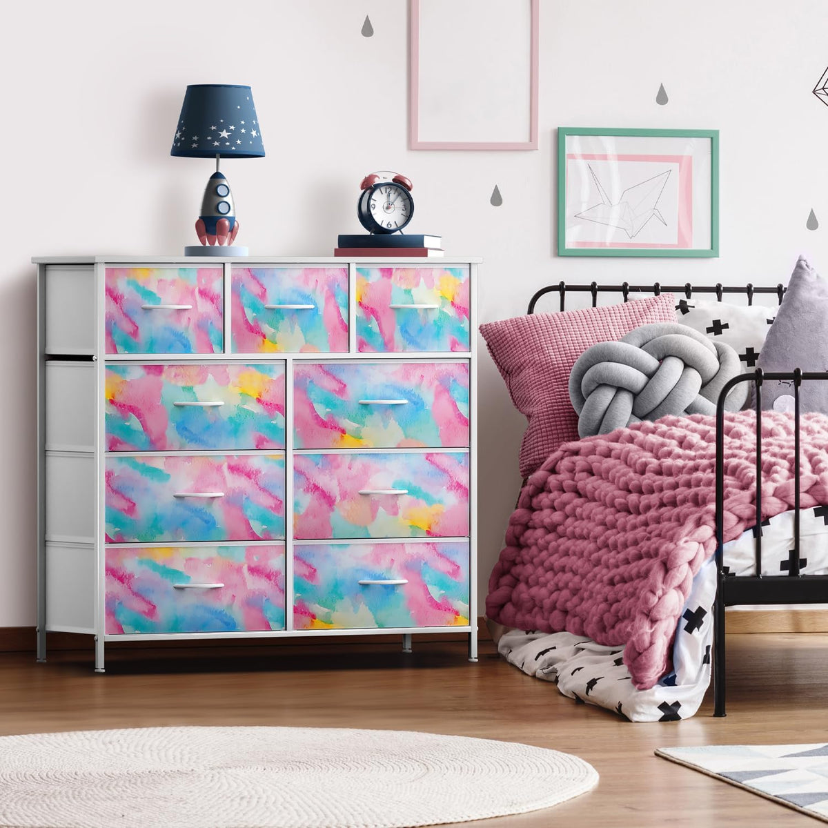 Kids Dresser for Bedroom, Fabric Drawers (8 Drawer, Pink)