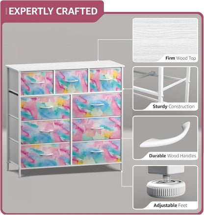 Kids Dresser for Bedroom, Fabric Drawers (8 Drawer, Pink)