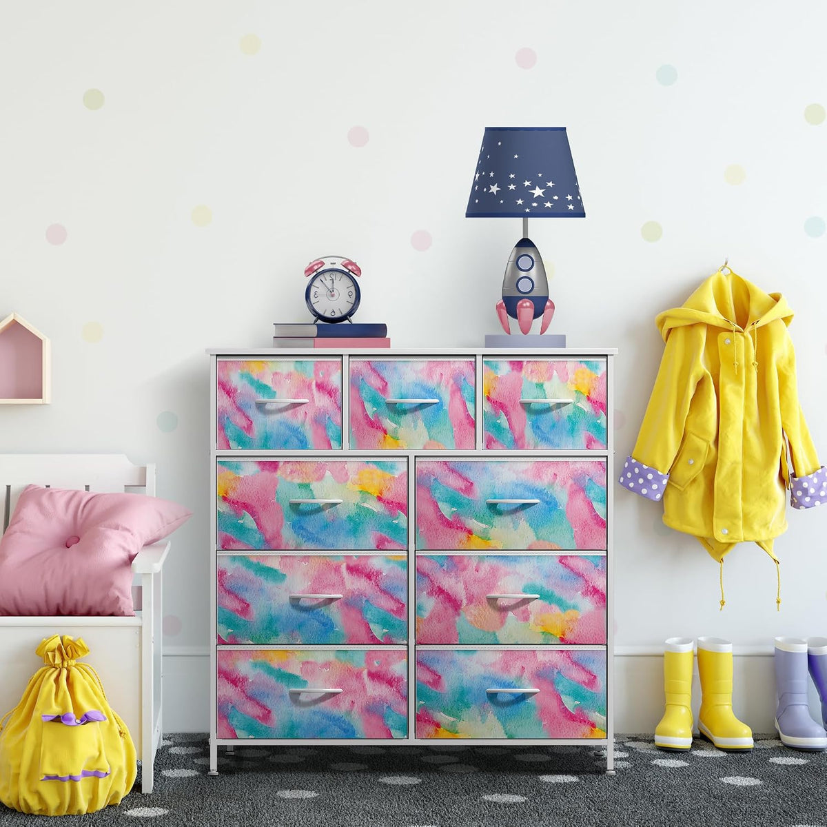 Kids Dresser for Bedroom, Fabric Drawers (8 Drawer, Pink)
