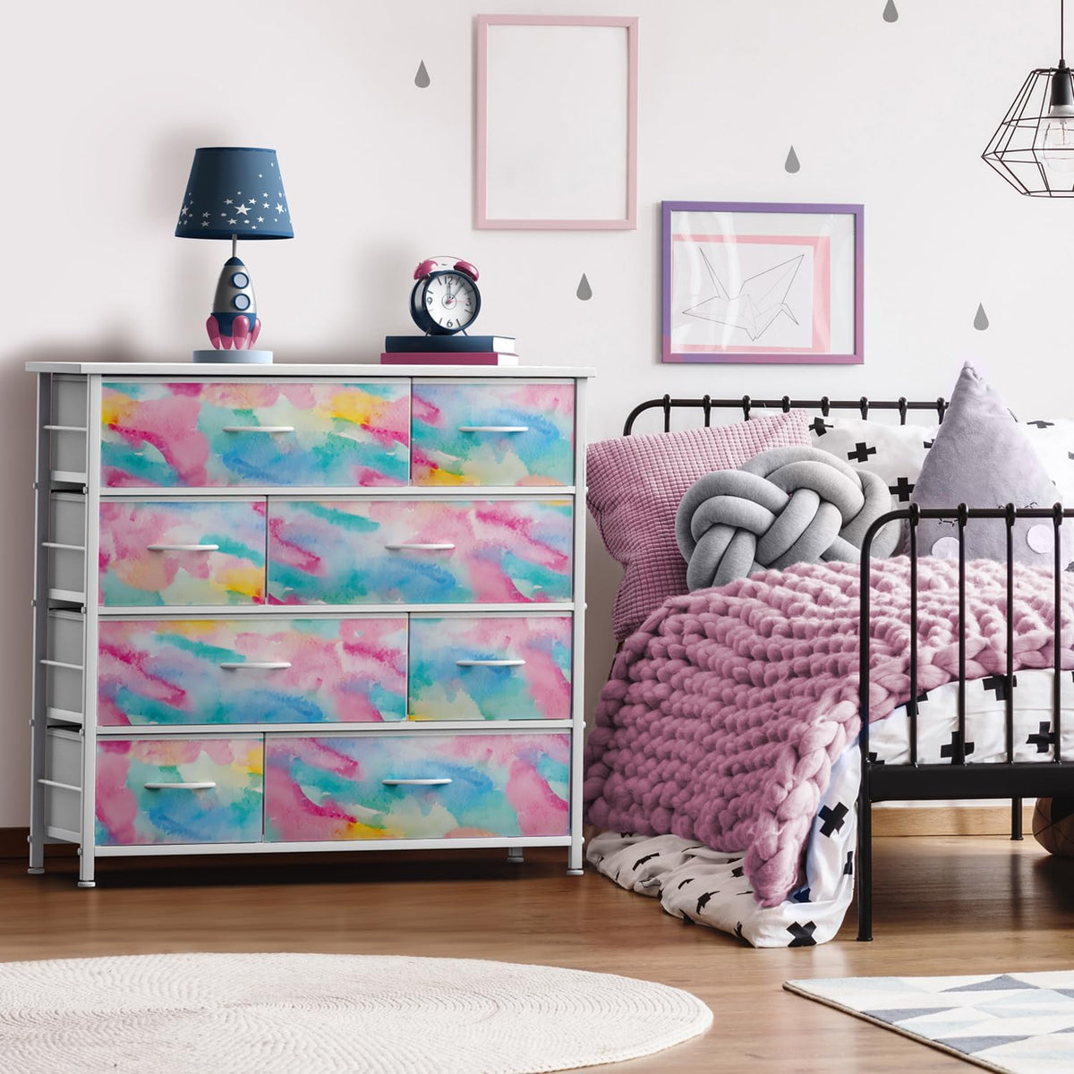 Kids Dresser for Bedroom, Fabric Drawers (8 Drawer, Pink)