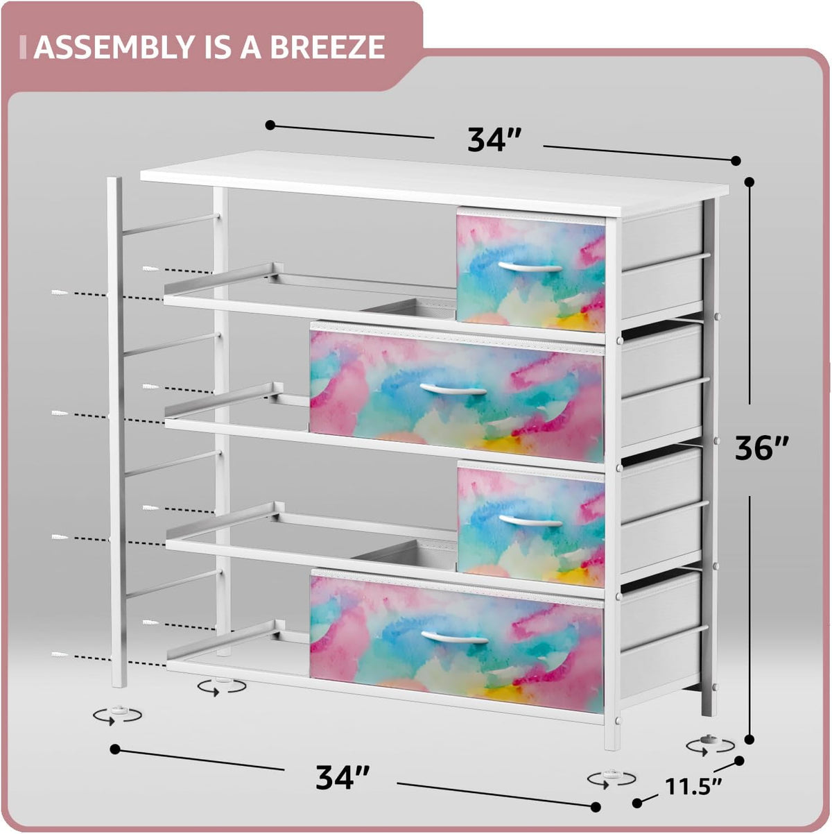 Kids Dresser for Bedroom, Fabric Drawers (8 Drawer, Pink)
