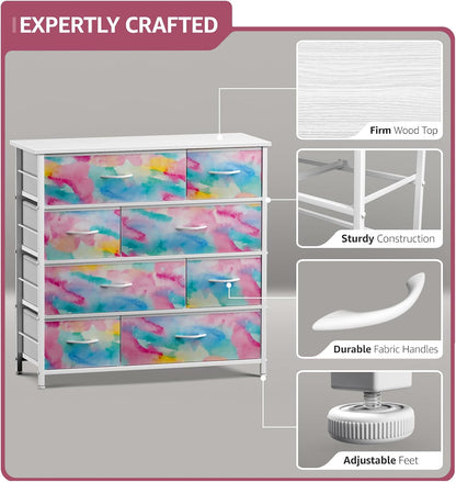 Kids Dresser for Bedroom, Fabric Drawers (8 Drawer, Pink)
