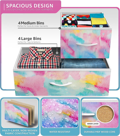 Kids Dresser for Bedroom, Fabric Drawers (8 Drawer, Pink)