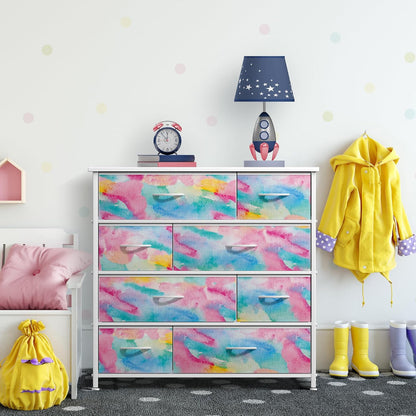 Kids Dresser for Bedroom, Fabric Drawers (8 Drawer, Pink)