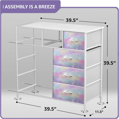 Kids Dresser for Bedroom, Fabric Drawers (8 Drawer, Pink)