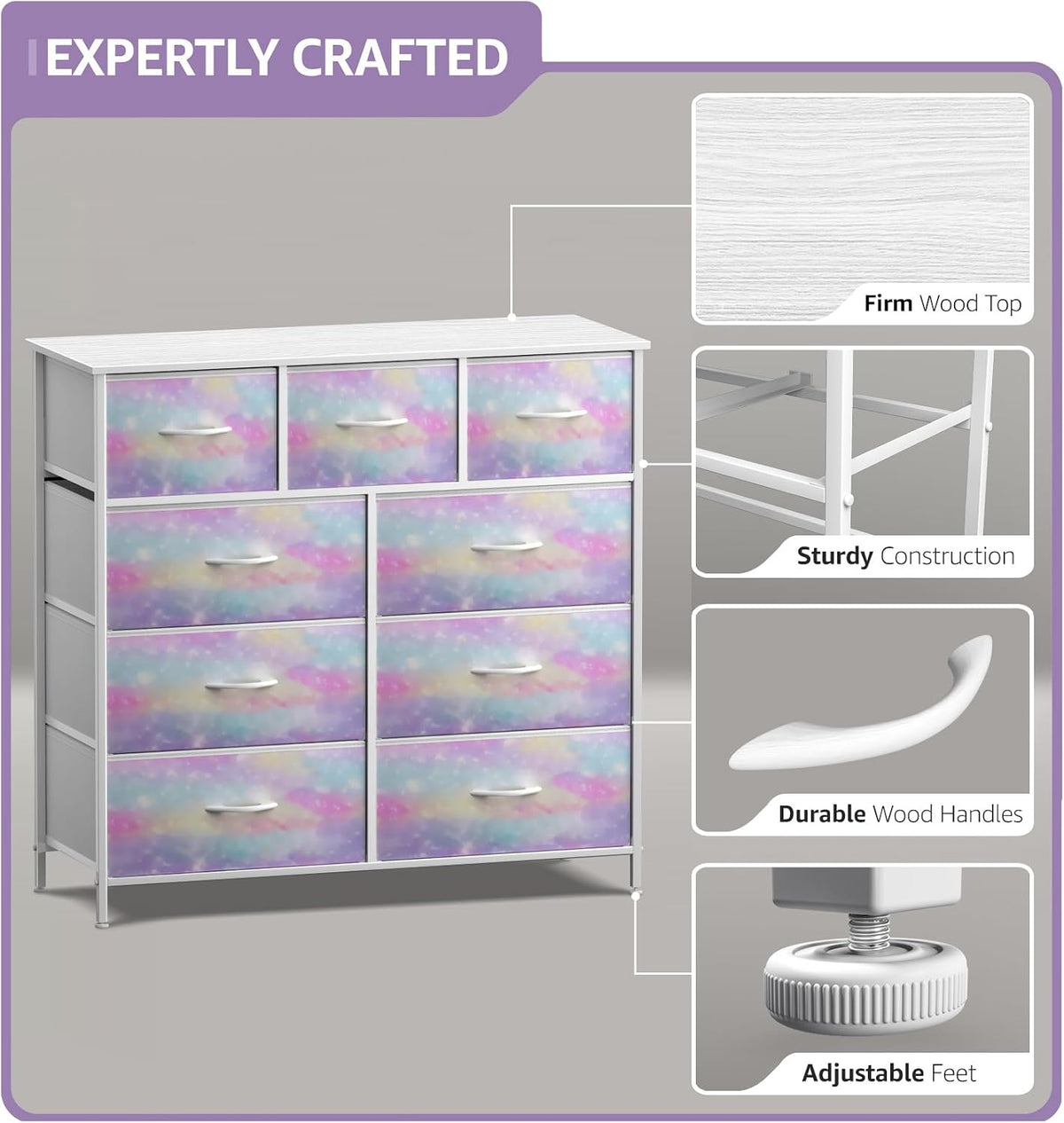 Kids Dresser for Bedroom, Fabric Drawers (8 Drawer, Pink)