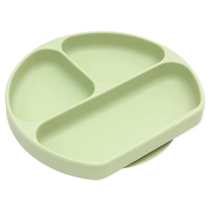 Bumkins Toddler and Baby Suction Plate, Divided Grip Dish for Babies and Kids, Baby Led Weaning, Feeding Supplies, Sticks to Tables and Highchairs, Platinum Silicone, for Chidren 6 Months, Gray
