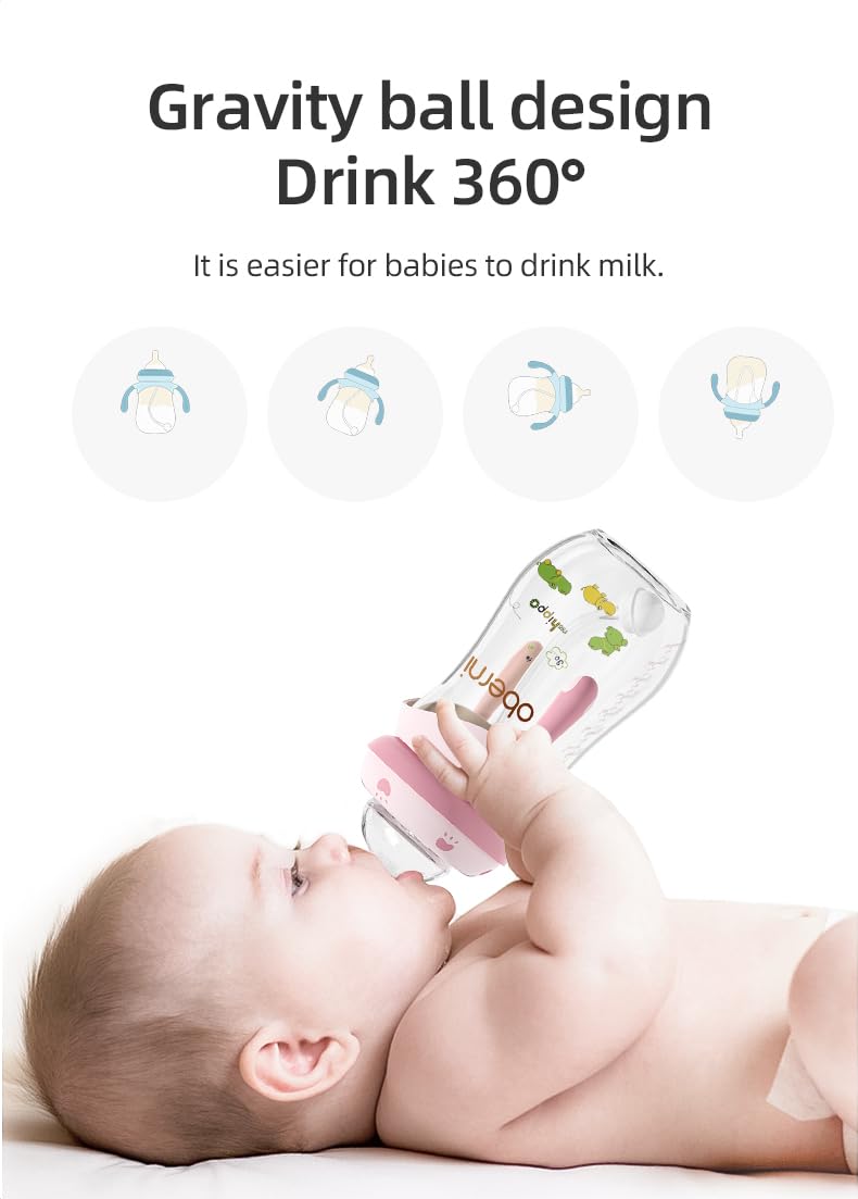 Oberni Baby Bottles, Weighted Straw Toddler Milk Bottles with Non-Slip Handle, Size + Variable Fast Flow, 12+ Months, BPA-Free, Pink/1Pack/9oz