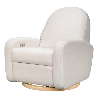 Babyletto Nami Electronic Power Recliner and Swivel Glider with USB Port in Ivory Boucle with Light Wood Base, Greenguard Gold and CertiPUR-US Certified