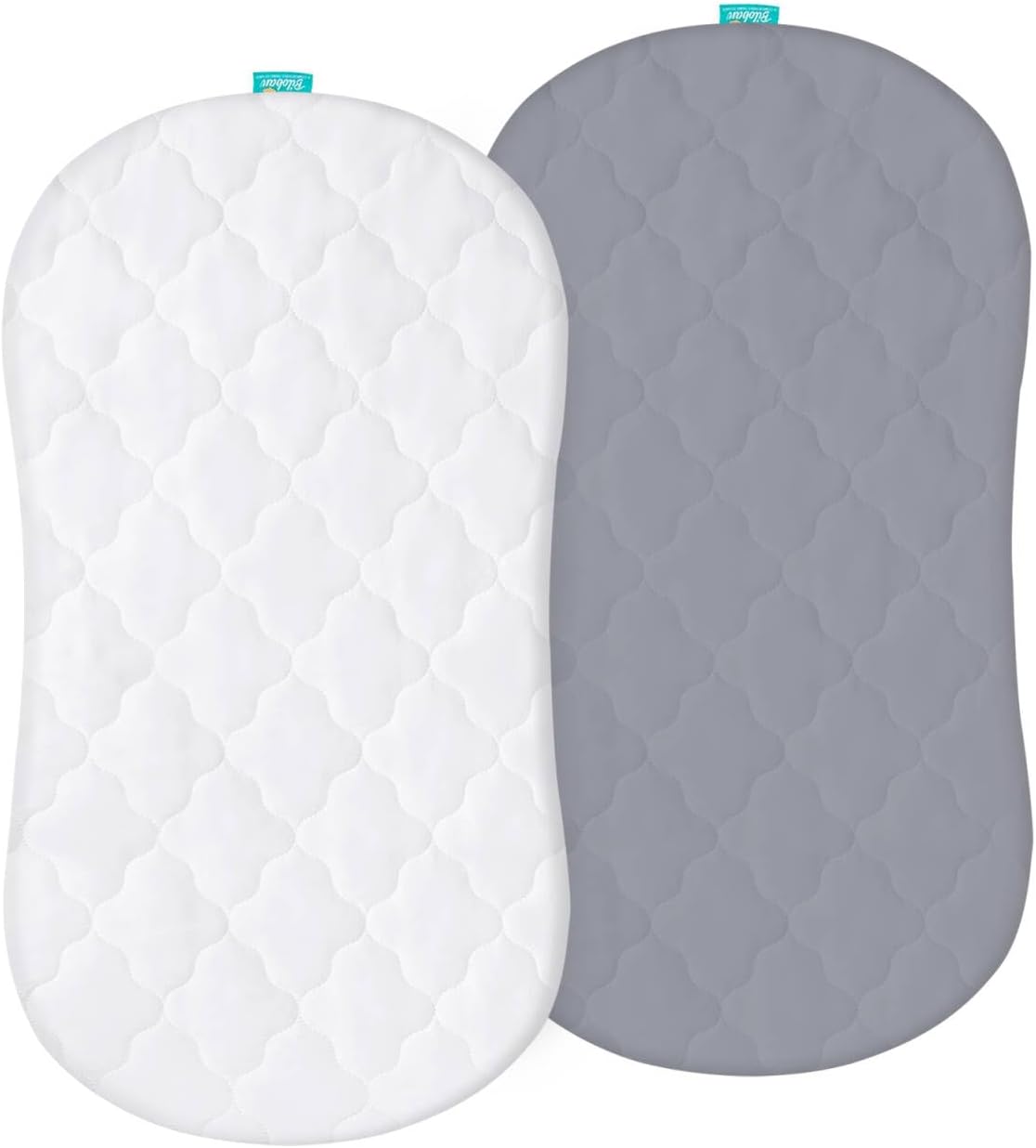 Bassinet Mattress Pad Cover Waterproof, Quilted Mattress Protector Sheets Fits All Mainstream Bassinet - Rectangle, Oval, Hourglass, 2 Pack, 17'' x 33'', Ultra Soft Breathable, White and Grey