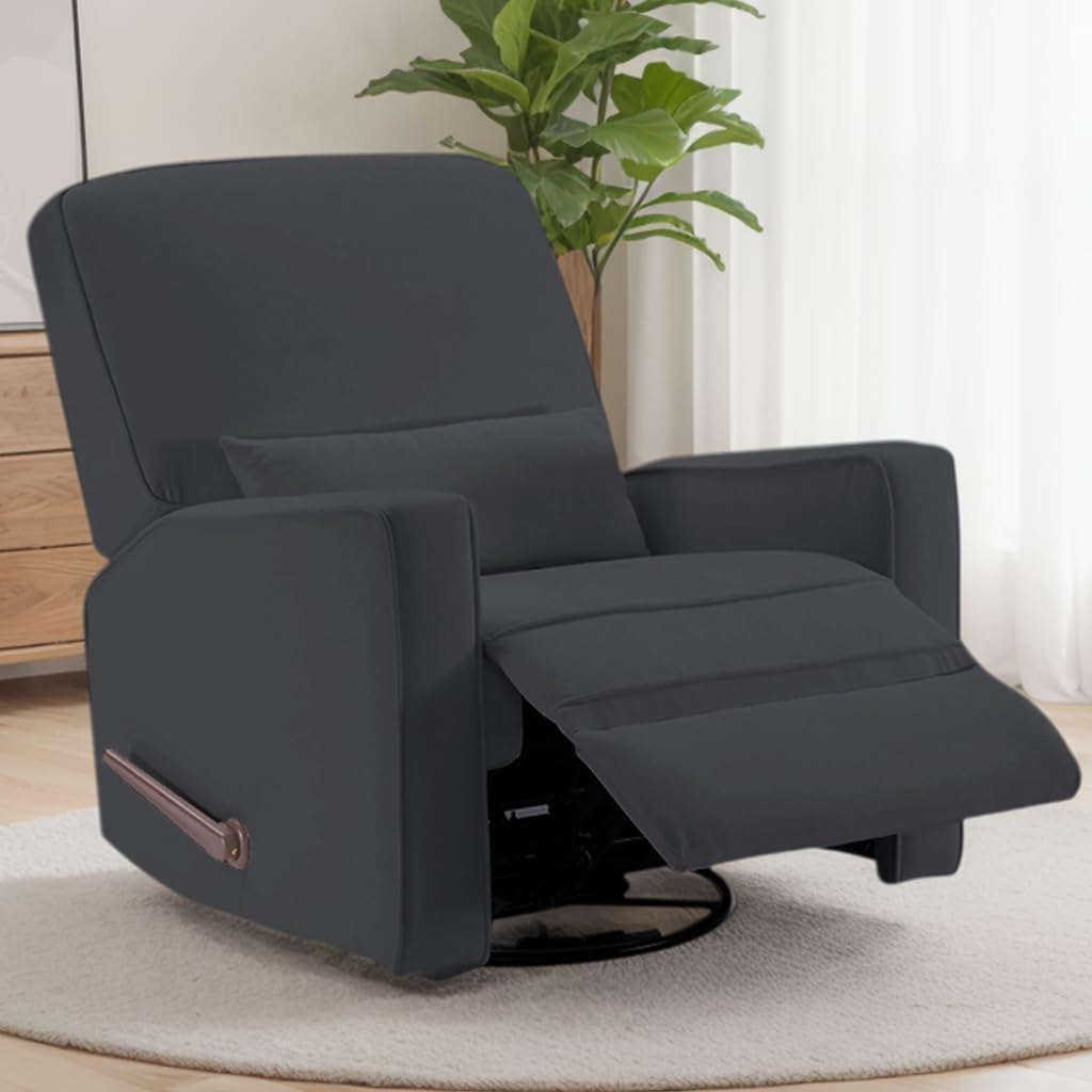 Tbfit Nursery Rocking Chair,360°Swivel Recliner Chair with Lumbar Support for Bedroom, Comfy Upholstered Armchair with Pillows & Footrest for Living Room & Baby Room
