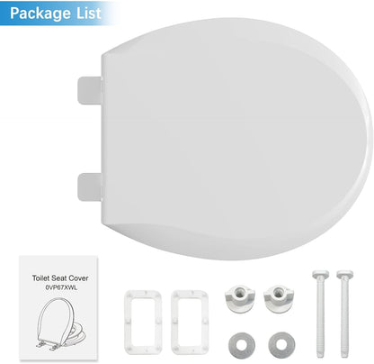 17" White Round Toilet Seat for Adult and Child, Built-In Potty Training Seat with Soft Quiet Close Non-Slip Design, Magnetic Kids Seat and Cover for Round/Oval Toilets, Easy to Install and Clean