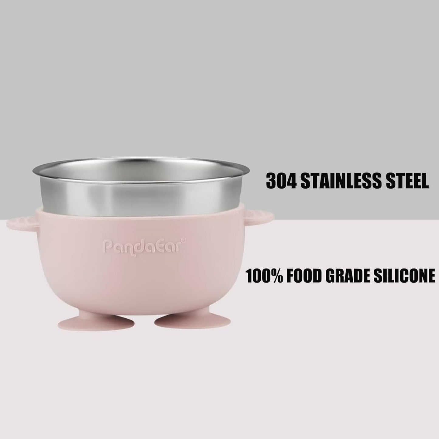 PandaEar 6-in-1 Stainless Steel Baby Feeding Set | Divided Suction Plate, Bowl, Sippy Cup with Straw, Bib, Spoon & Fork | BPA-Free Toddler Feeding Essentials for Self-Feeding (Blue)