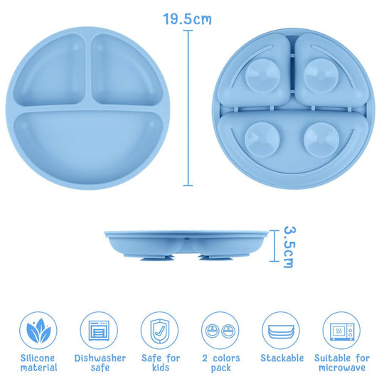 Vicloon Suction Plates, 2 Pcs Baby Toddler Plate Silicone, BPA Free Divided Plate, Divided Plate Design,Silicone Grip Dish Microwave & Dishwasher Safe