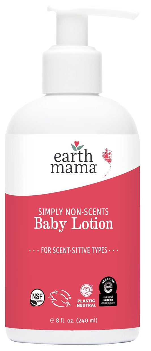 Earth Mama Simply Non-Scents Baby Lotion for Dry Skin - Calendula Cream for Newborn Skin Care - 8 oz - Fragrance Free - Infant Essentials