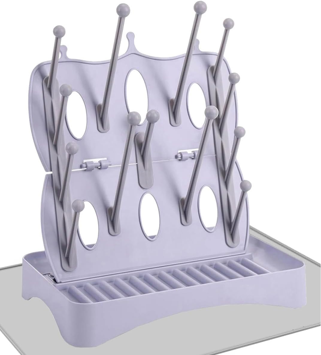 Portable Bottle Drying Rack with Drain Mat, Foldable & Space Saving Drying Rack for Baby Bottles, Pump Parts,Cups,Pacifiers, and Reusable Ziplock Dryer Rack(Grey Drying Rack with Drain Mat)