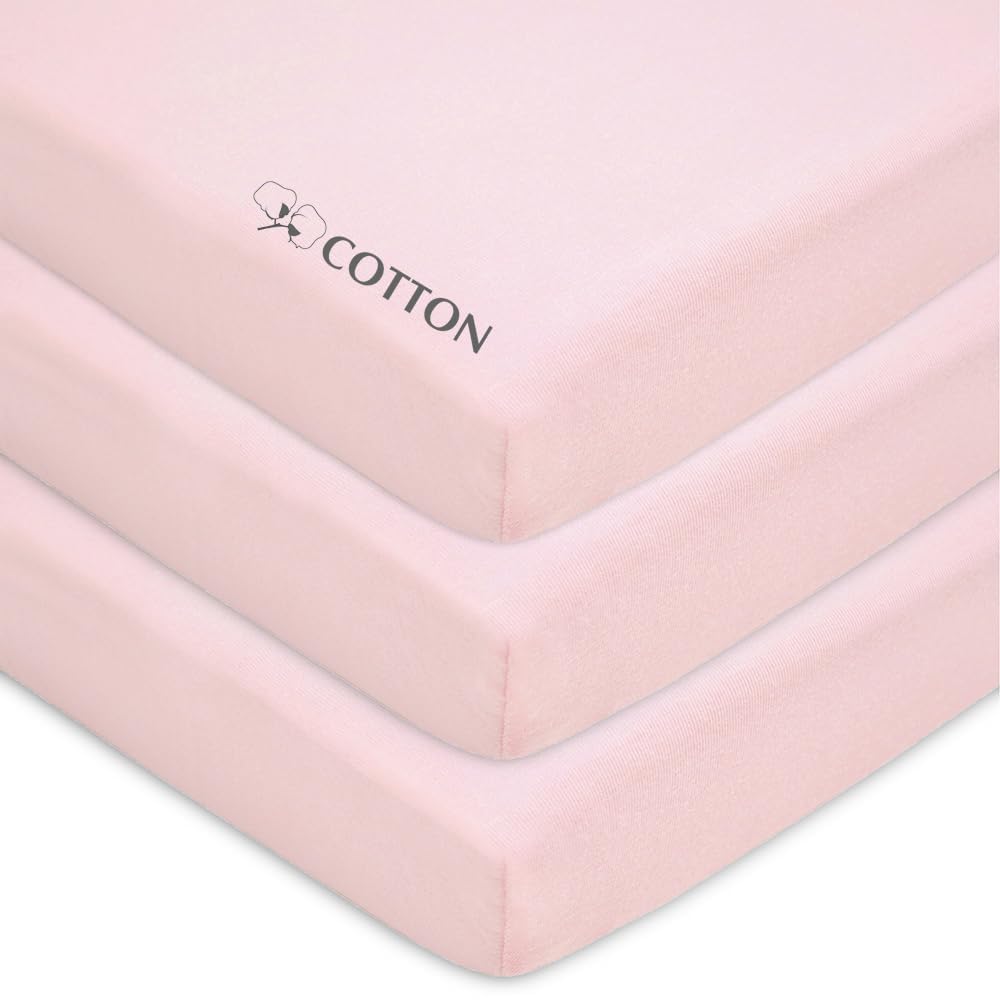 American Baby Company 3 Pack 100% Natural Cotton Fitted Pack and Play Sheets 39" x 27" - Soft & Breathable Pack N Play Sheets for Playard & Mini Crib Mattress, Yellow Star/Yellow/White, for Boy & Girl