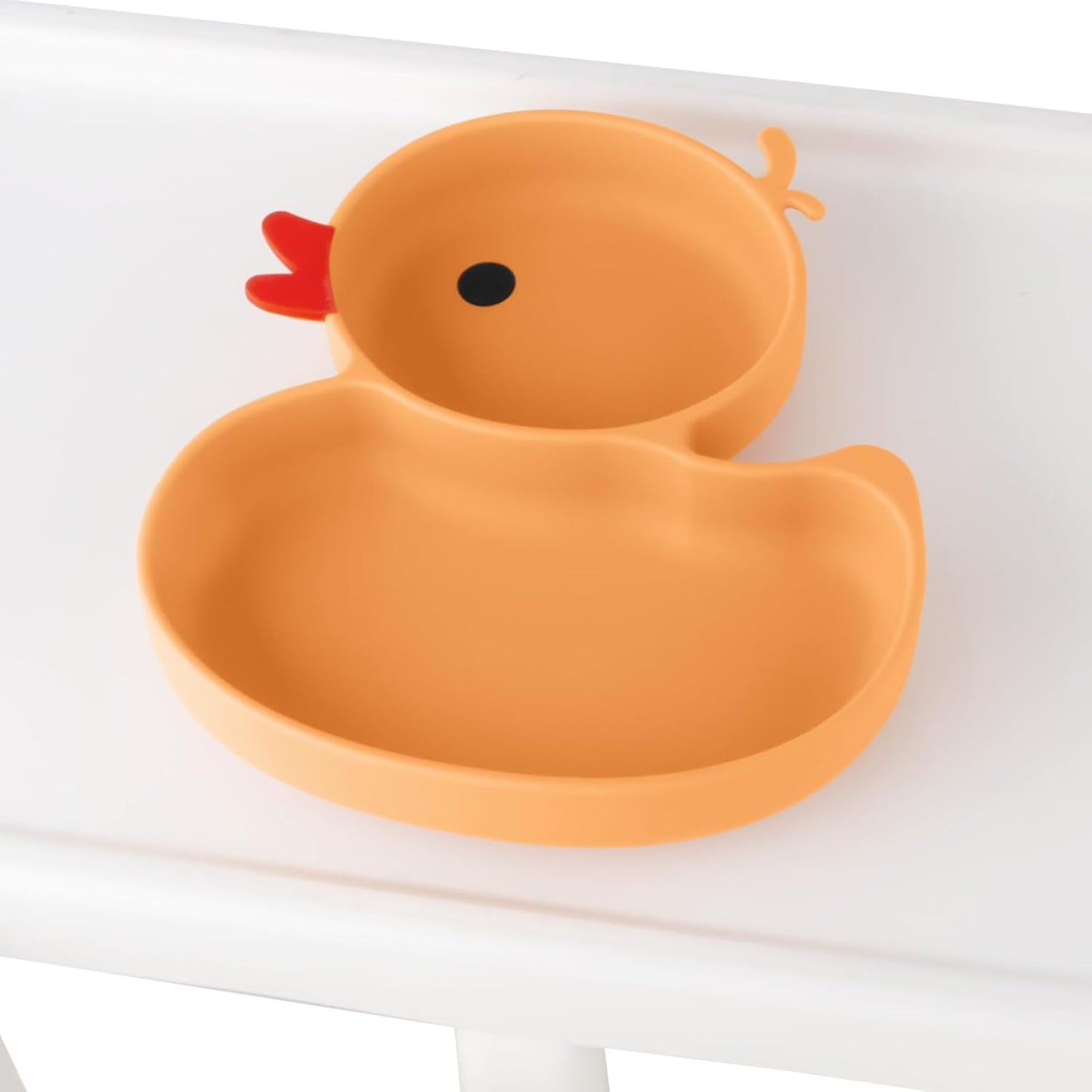 Qshare Powerful Suction Plates for Baby and Toddler,Baby Divided Plate,Thanksgiving Plates with Fork and Spoon,Duck Baby Plate Non-Slip,BPA Free,Microwave & Dishwasher Safe (Orange)