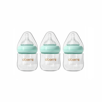 Oberni Glass Baby Bottles,Anti Colic Breastfeeding Bottle with Natural Response Nipple Size S,Wide Neck Slow Flow Baby Bottle for Baby,Newborn,Preemie 0-3 0-6 Month,BPA Free (Pink, 1 Pack, 4 Ounce)