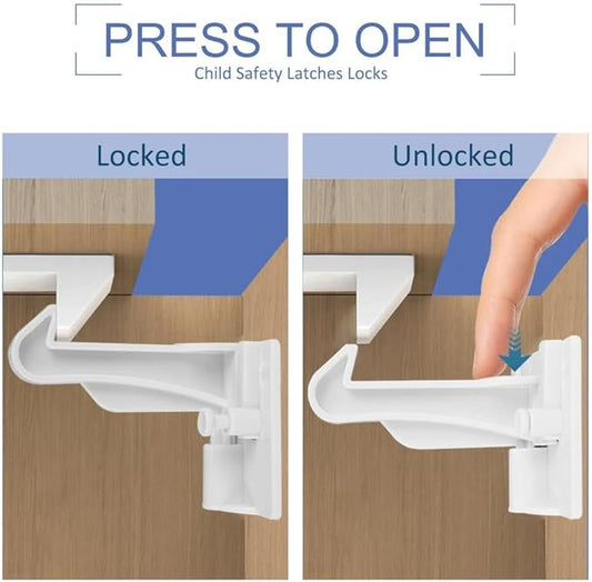 Invisible Baby Proofing Cabinet Latch Locks, 10 Pack, No Drilling or Tools Required, Works with Most Cabinets and Drawers, Countertop Overhangs, Highly Secure