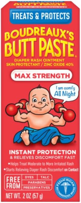 Boudreaux’s Butt Paste Diaper Rash Ointment, Baby Rash Cream Skin Protectant, Fast Relief, Soothing Barrier Cream, Original, Maximum Strength, 2 Ounce Tube (Variety Pack of 2)