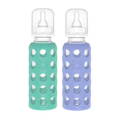 Lifefactory Glass Baby Bottle BPA Free | Protective Silicone Sleeve | 9 oz Pack of 2 | Mango, Kale