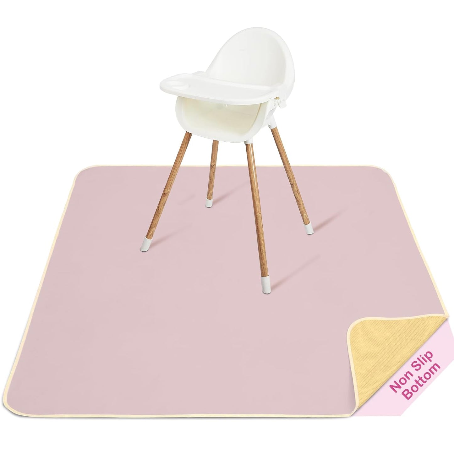 Basumee Splat Mat High Chair Mat Waterproof Baby Play Splat Mat for Under High Chair Food Catcher Highchair Mat for Floor Non Slip Bottom, Pink Rainbow, 46x42 Inches